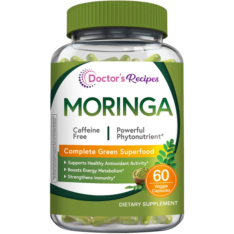 Doctor's Recipes Moringa, Complete Green Superfood, 60 Vegan Caps | Moringa Oleifera, Natural Antioxidant Support, Powerful Phytonutrients, Non-GMO, No Caffeine, No Soy, No Gluten 60 Count (Pack of 1)