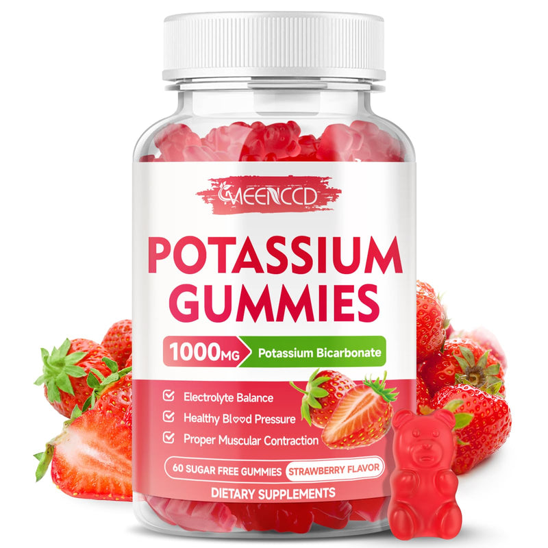 Potassium Gummies 1000mg, Potassium Bicarbonate Supplement for Adults & Kids, Potassium Supplement for Electrolyte Balance & Muscle Heath, Sugar-Free, Strawberry Flavor, 60 Count 60 Count (Pack of 1) - BeesActive Australia