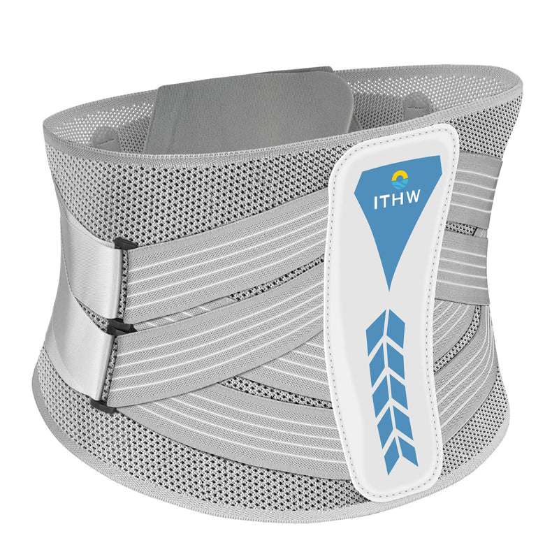 Adjustable 26° Ergonomic 3D Back Brace for Lower Back Pain Relief | Removable Stays, Breathable Mesh & Invisible Design, Office/Workout Use, Sciatica Relief/Herniated Disc, Unisex (Medium) Gray Medium