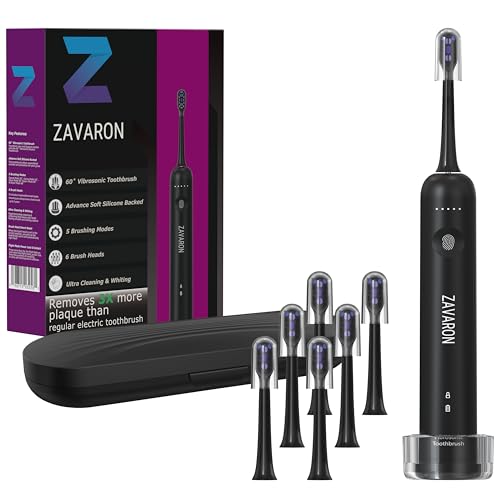 Sonic Electric Toothbrush for Adults – Oscillation & Vibration Rechargeable Power Toothbrush with 5 Modes, 6 Brush Heads & Travel Case - 30+ Days Battery Life IPX7 Waterproof- 2Min Smart Timer Black 1 Count (Pack of 1)