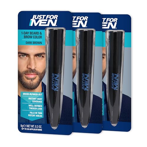 JUST FOR MEN 1-Day Beard & Brow Color, Temporary Color, Dark Brown 1 Count (Pack of 3)