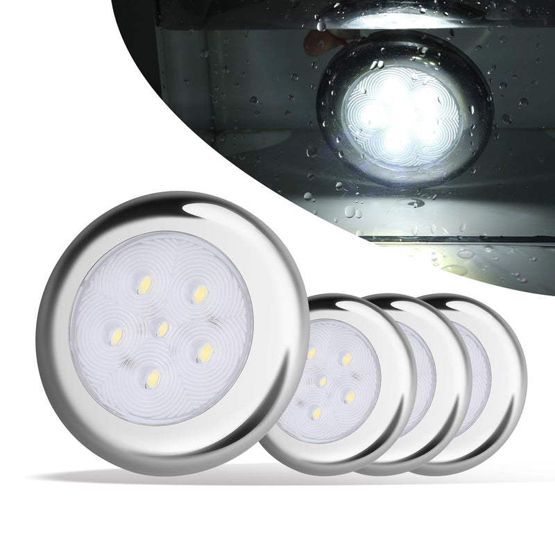 Boat Courtesy Lights, IP68 Waterproof Boat Interior Lights, Marine Navigation Stern Courtesy Night Fishing Lights, Stainless Steel Marine LED Lighting for Pontoon Bass Sailboat(4PCS White)