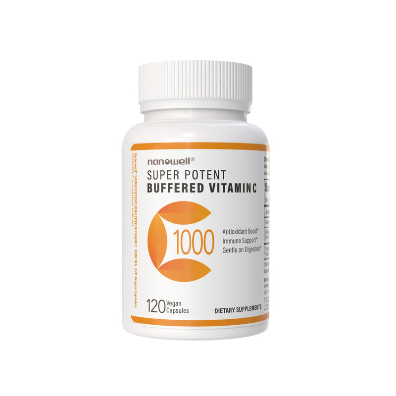 NANOWELL Super Potent Buffered Vitamin C 1000 mg with Bioflavonoid Complex - Antioxidant & Immune Support - Healthy Skin & Joints - Gluten Free - 180 Servings 1,000 mg Capsules