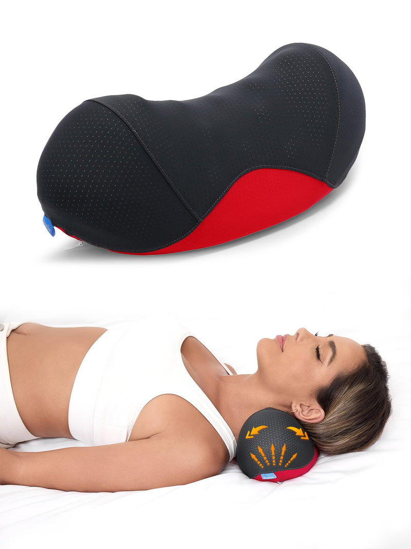 Bespilow Patented Dual-Layer Cervical Neck Roll Pillow-Comfort Top + Firm Memory Foam Base,Ergonomic Contour Support,Cooling Breathable Case- Relieves Neck Pain from Office,Travel,Sleep& Poor Posture Black&red - BeesActive Australia