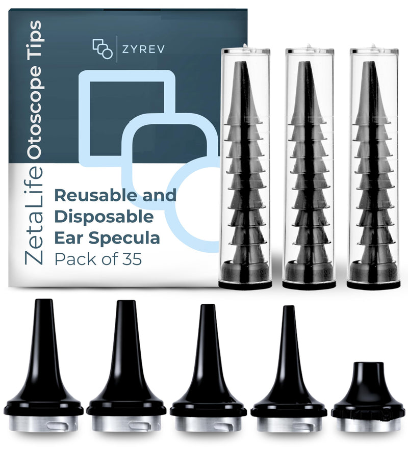Zyrev ZetaLife Otoscope Cover Combo Pack of 30 Disposable Ear Specula Tips and 5 Reusable Speculum, Disposable and Reusable Ear Otoscope Covers - BeesActive Australia