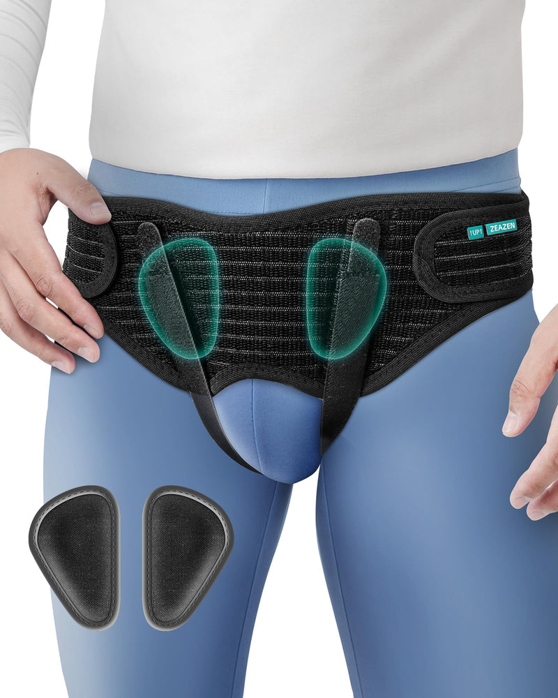 Hernia Belt for Men - Adjustable Support Brace, Comfortable & Breathable Design, Ideal for Single/Double Inguinal Hernia Pain Relief, Discreet Wear for Everyday Use (Black, Medium) Black