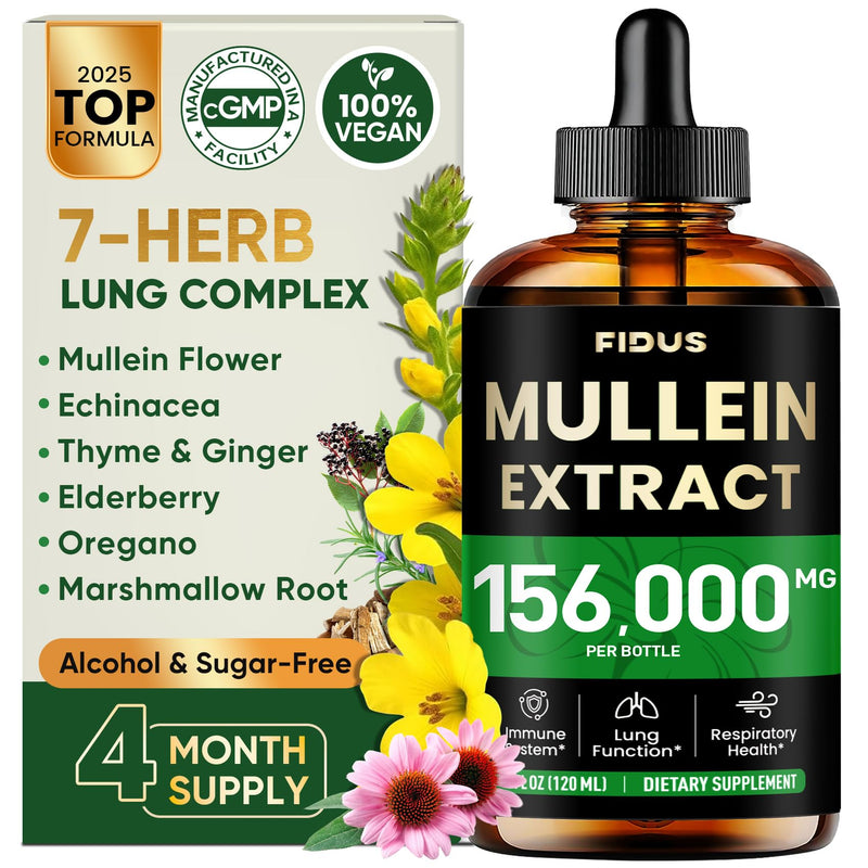 Fidus Mullein Drops for Lungs & Lymphatic Drainage ‚Äì 7 Herb with Echinacea, Oregano, Ginger, Elderberry, Marshmallow Root & Thyme‚Äì Lung Detox for Smokers‚Äì Respiratory & Immune Support, 4 fl oz 4 Fl Oz (Pack of 1)