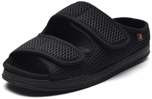 JIONS Women Men Adjustable Velcr Extra Wide Shoes Swollen Feet Diabetic 10.5 X-Wide Women/8 X-Wide Men H- Breathable Black