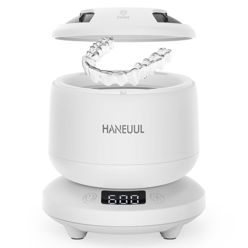2025 Ultrasonic Retainer Cleaner for Dentures & Aligner, Durable Removable Base and Top Cover, Denture Cleaner Machine with 4 Modes for Mouth Guards, Jewelry, Rings, etc (White) Milky White
