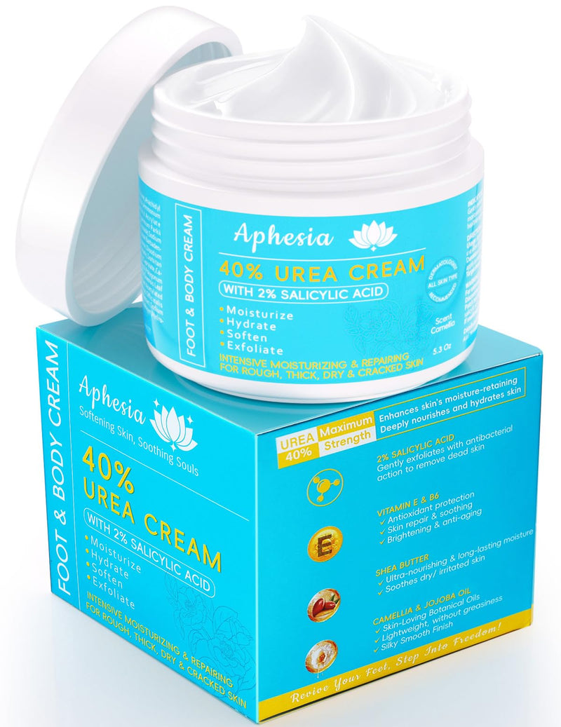 Urea Cream 40 Percent for Feet Maximum Strength w/ Vitamin E & 2% Salicylic Acid, Non-Greasy Formula Foot Cream for Summer Dry Cracked Heels - Intense Moisturizer Callus Remover for Hands, Foot, Body Camellia-Mild 5.3 Ounce (Pack of 1)