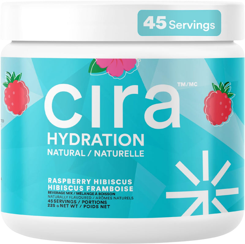 Cira Hydration Natural Powder (45 Servings) - Raspberry Hibiscus | Natural Electrolyte Powder & Drink Mix, Naturally Flavored & Sweetened with Stevia & Himalayan Salt 7.94 Ounce (Pack of 1)
