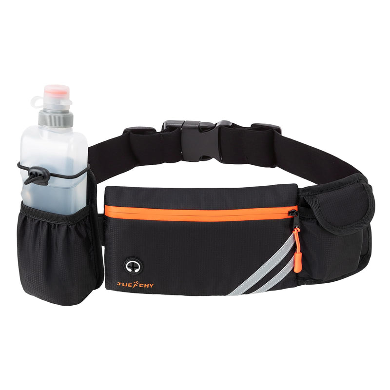 Running Belt with Water Bottle Holder: Detachable Bottle Pouch - Slim Running Belt - Large Capacity No Bounce for Walking(Bottles NOT Included) Black