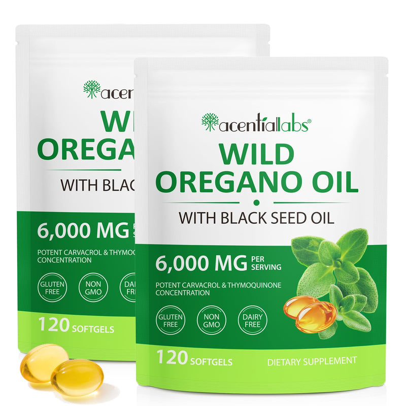 Oil of Oregano with Black Seed Oil, 2 Pack 6000mg Oregano Oil Capsules Organic, 240 Softgels, 165mg Carvacrol, Non-GMO, Immune Support Supplement 2 Count (Pack of 120) - BeesActive Australia