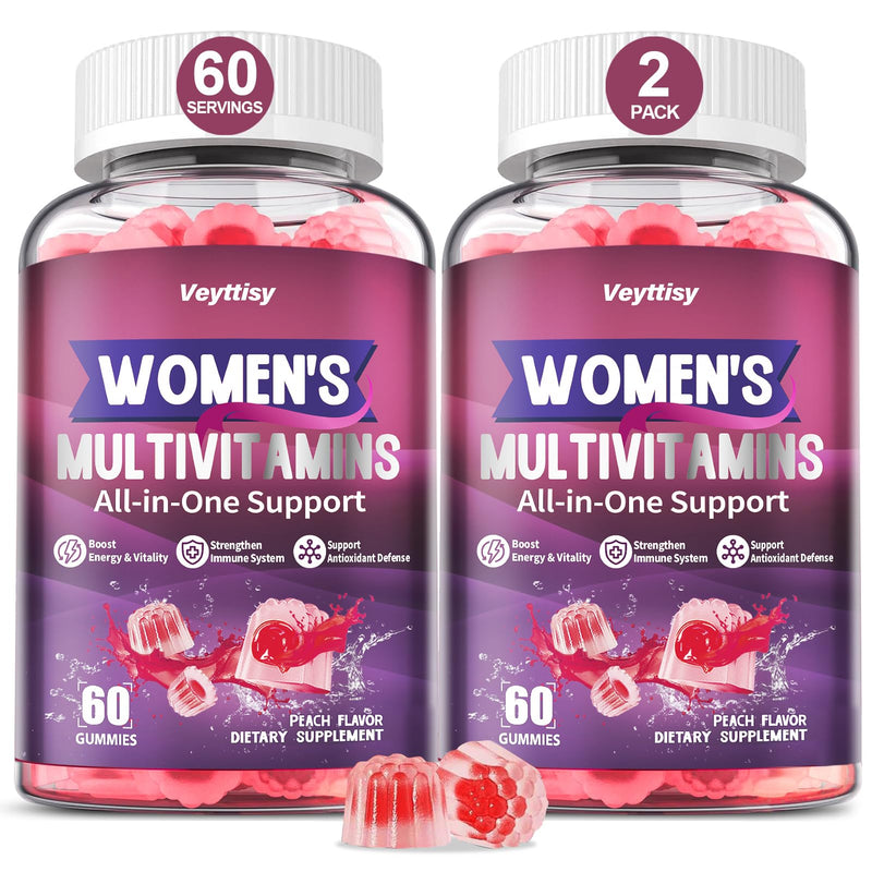 Methylated Multivitamin Gummy for Women | Multi Vitamin Gummies with A C D E, Methylated Folate, Biotin, B Complex, Iron, CoQ10, Inositol - Sugar Free 120 Count Peach 60 Count (Pack of 2)