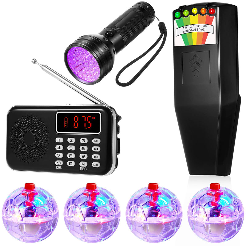 Dunzy 7 Pcs Ghost Hunting Equipment Kit Include 1 Emf Meter 1 Ghost Radio 1 UV Flashlight and 4 LED Light up Pet Cat Ball for Electromagnetic Paranormal Investigations Home Office Inspections Gifts - BeesActive Australia