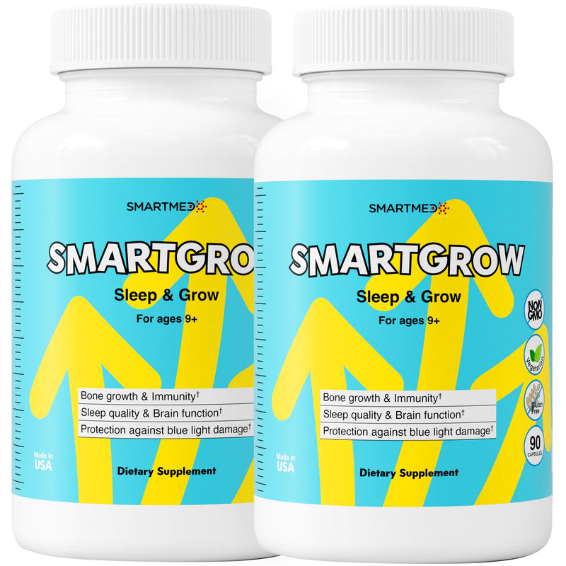 SmartGrow Premium Growth Formula for Teens – Bone, Brain, Sleep & Eye Support – Calcium, Vitamin D3, L-Theanine – Daily Wellness Supplement (180 Capsules) – 3 Month Supply 90 Count (Pack of 2)