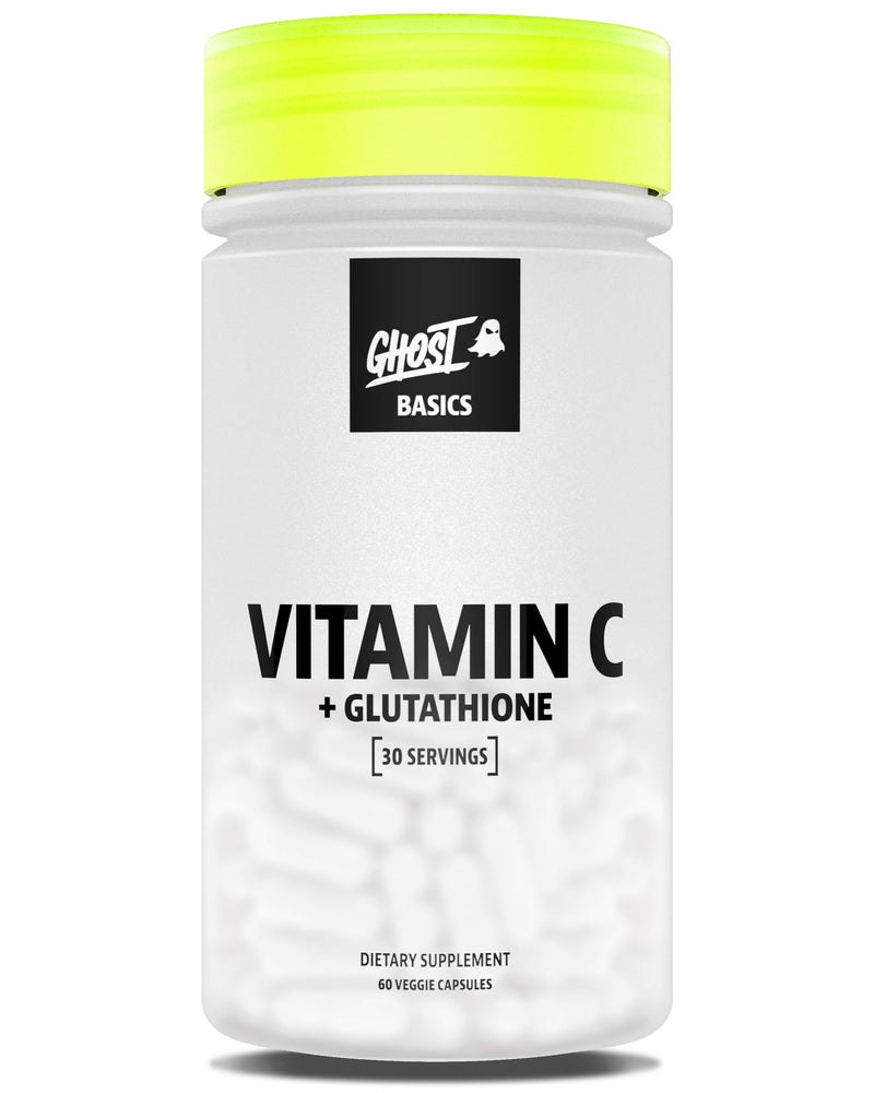 GHOST Basics Vitamin C + Glutathione Supplement for Men & Women - Vegan | 500MG PureWay-C, 250MG L-Glutathione for Immune Health Support, Detox, & Cleanse - Soy-Free & Gluten-Free, 60 Veggie Capsules