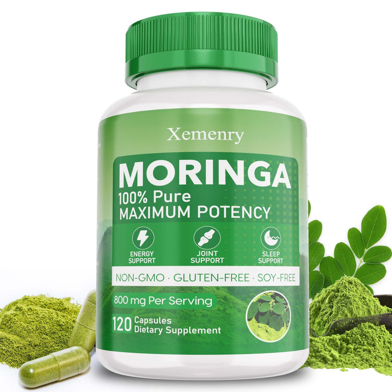 Moringa Capsules, Pure Moringa Powder Capsules - Supports Energy, Immune Support, Gut Health, Green Superfood with Vitamins & Amino Acids - 120 Capsules