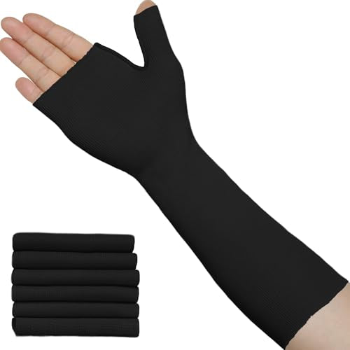 VISKONDA Hand Socks for Splint (Pack of 6) Wrist and Thumb Spica Wrap Liner for Women Men,Arm Cast Cover Stockinette Sleeve for Under Brace Skin friendly protective cover(Black,Small) Small Black