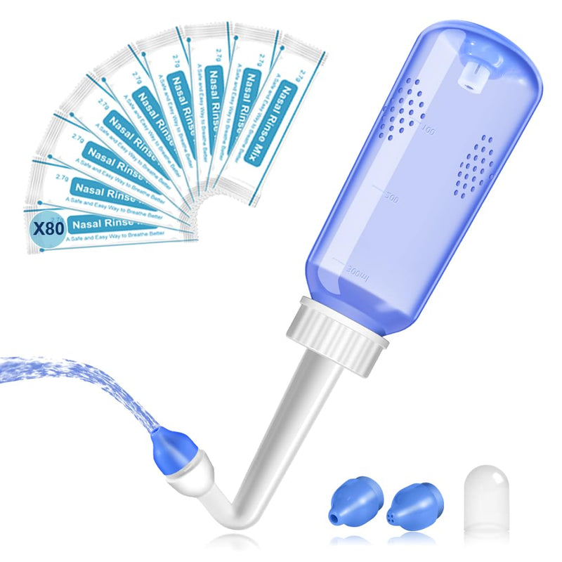 Nasal Irrigation System-300ml 10oz Nasal Wash Bottle Sinus Rinse Bpa-Free for Adult & Kid with 80 Nasal Wash Salt Packets 300ML+Nasal Salts 80pcs