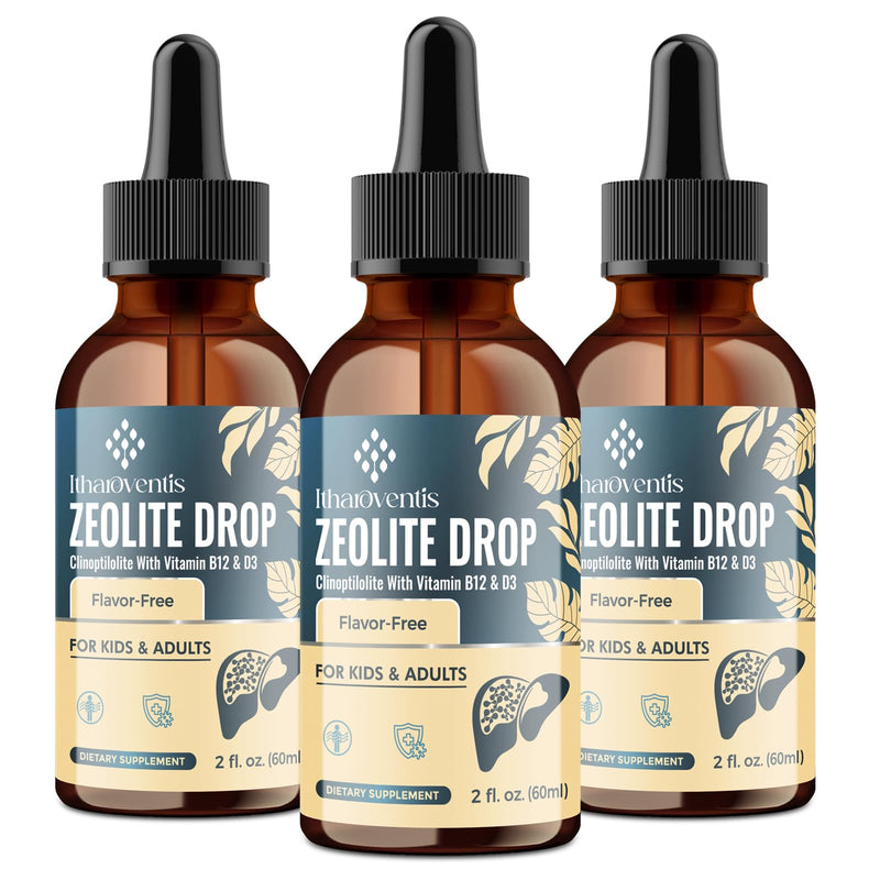 Itharoventis Liquid Zeolite Drops, Sugar Free, Monk Fruit, 6 Fl Oz | Clinoptilolite liquid formula with methyl vitamin B12 and vitamin D3 2 Fl Oz (Pack of 3)