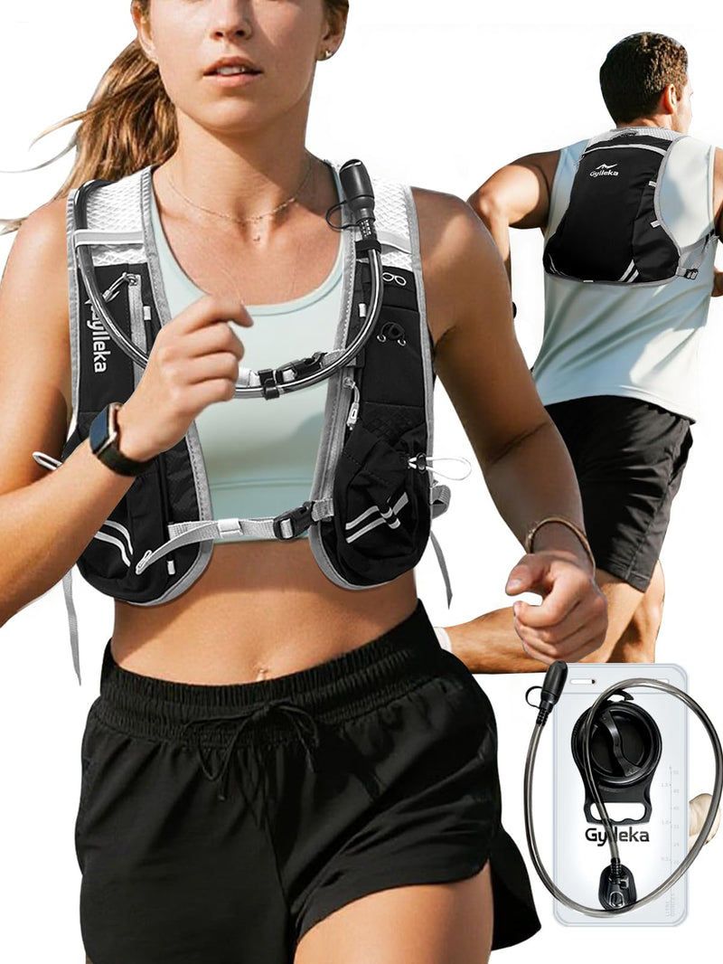 Hydration Backpack, Lightweight Breathable Reflective Pack Adjustable Chest Straps for Running, Marathons, Cycling, Hiking, Trail Vest 1.5L Water Bladder