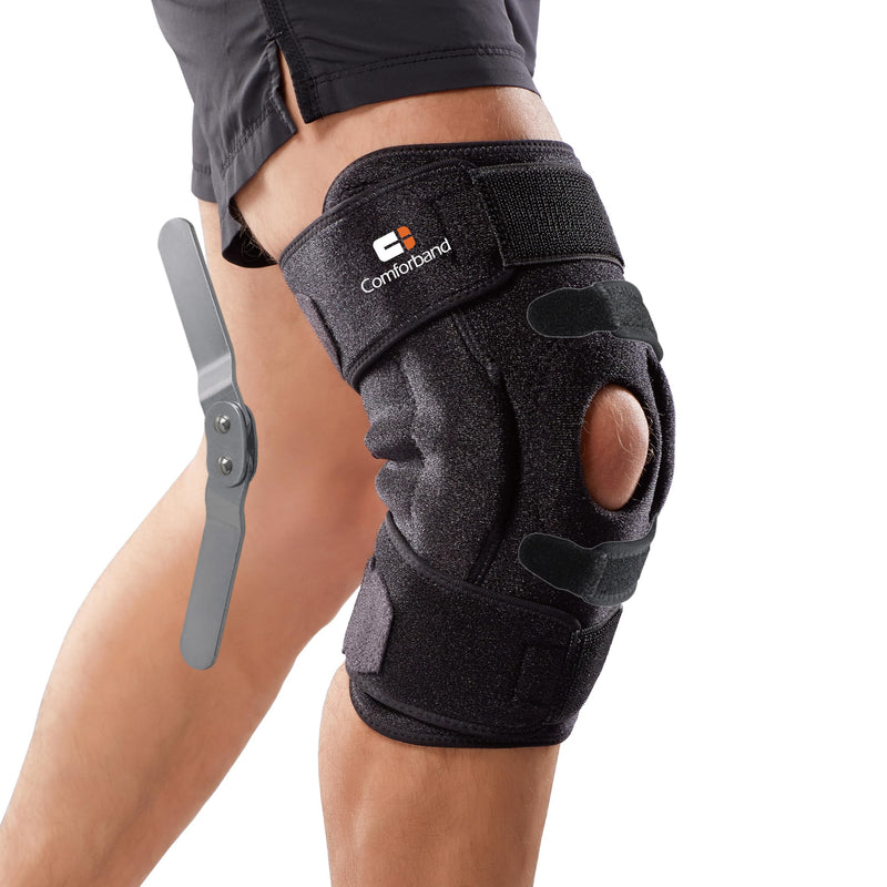 Adjustable Hinged Knee Brace – Dual Side Hinges for ACL, PCL, MCL Injury Support, Meniscus Tear, Arthritis Pain Relief, Post-Surgery Recovery (Black, S/M) Black