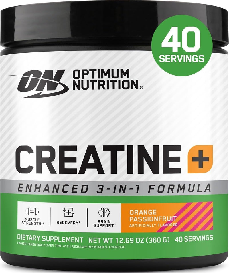 Optimum Nutrition Creatine Monohydrate Plus Powder, Orange Passionfruit Flavored Creatine Performance Blend With Electrolytes for Hydration, Added Vitamins, 40 Servings, 360 Grams (Packaging May Vary) | Monohydrate Creatine Performance Blend, with Elec...