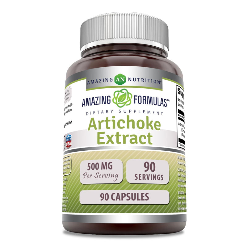 Amazing Formulas Artichoke Extract Supplement | Cynara Scolymus Leaf Capsules| 500 Mg | Capsules | Non-GMO | Gluten Free | Made in USA (1 Pack, 90 Count) 1 Count (Pack of 1)