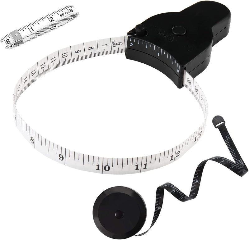 3PCS Body Measure Tape 60 inch (150cm), Automatic Telescopic Fat Measure for Body Measurement & Weight Loss to Track Weight Loss Muscle Gain by One Hand Black - BeesActive Australia