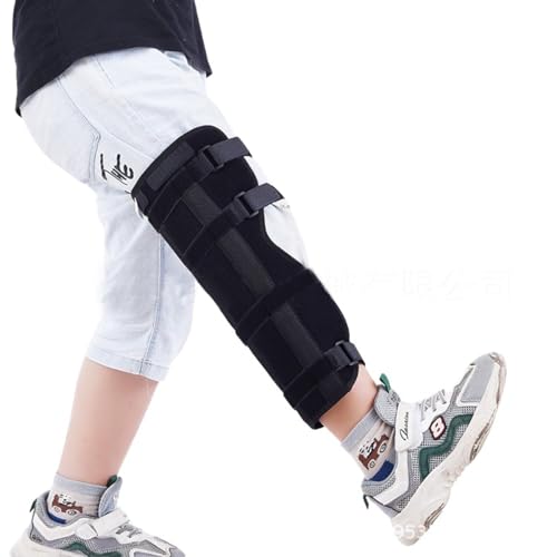 Kids Teens Knee Brace Splint Full Leg Calf Compression Support Sleeve Stabilizer Knee Immobilizer Brace Protector ACL MCL Meniscus Tear Arthritis Pain Relief Shin Knee Night Splint Guard Wraps (Black, Medium, for 4-7 yrs) Black