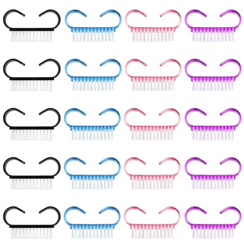 Handle Grip Nail Brush,20 Pieces Black Handle Nail Cleaning Brushes Fingernail Brushes Hand Wash Brush for Toes and Nails Cleaning (4 Color) 4 Color
