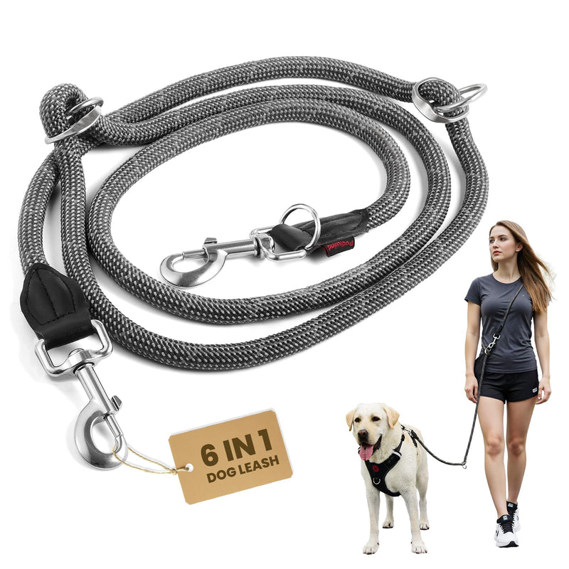 Hands-Free Dog Leash, 6.5ft Heavy Duty Reflective Nylon Leash with Dual Metal Hooks, Adjustable Crossbody & Waist Use for Walking, Jogging and Heel Training (Grey) Black - BeesActive Australia