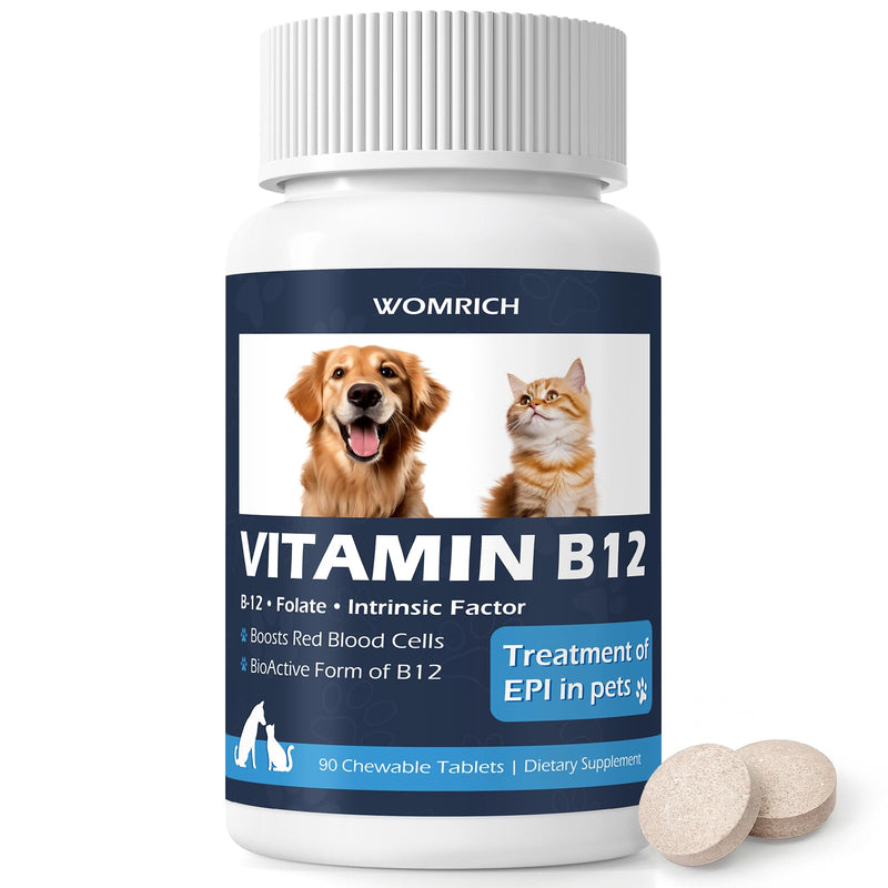 Appetite Stimulant for Cats and Dogs Vitamin B12 Tablets - Methylcobalamin B12 - Appetite Stimulant Treatment of EPI in Pets Supports Energy, Red Blood Cell Formation, Nervous System - 90 Tablets