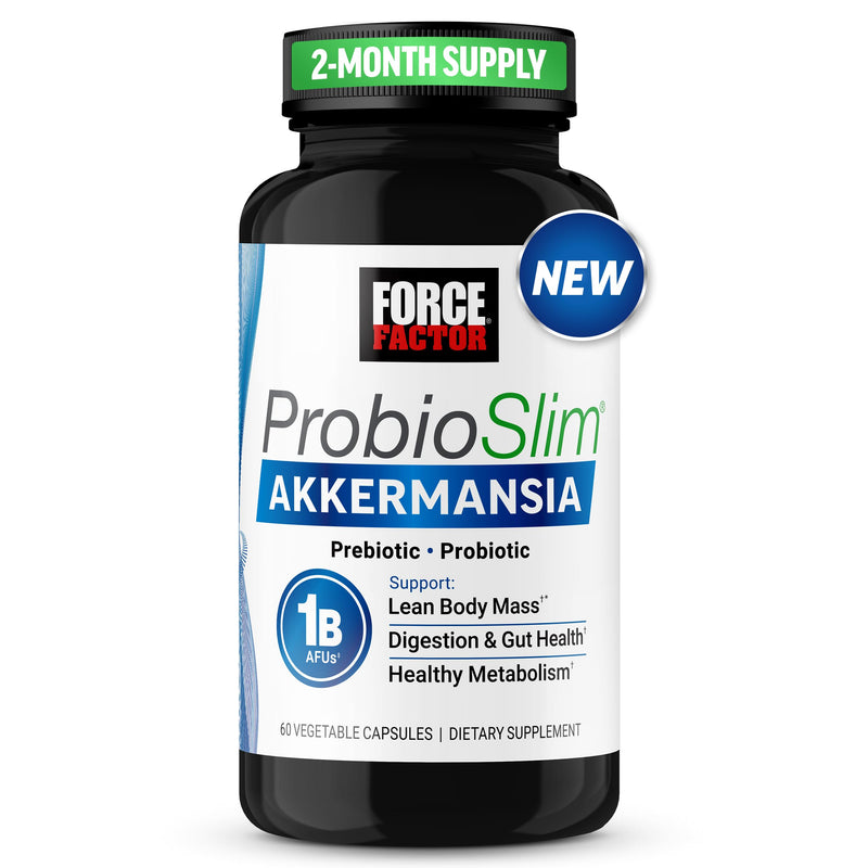 Force Factor ProbioSlim Akkermansia Prebiotics & Probiotic with 1B AFUs | Akkermansia Muciniphila, Prebiotics & Chromax Chromium, Support Lean Body Mass, Digestion & Gut Health, 60 Vegetable Capsules