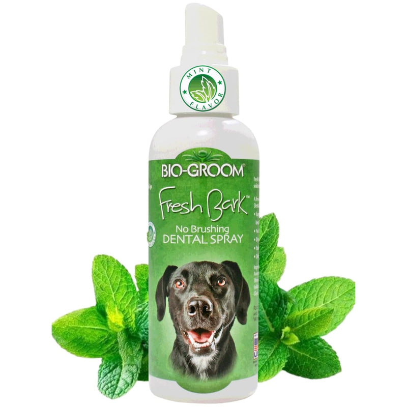 Bio-groom Fresh Bark Dog Breath Freshener - No Chew Dental Spray for Dogs & Cats, Teeth Cleaning Oral Care for Plaque & Tartar, No Brushing Required, Made in the USA - Mint, 4 fl oz 4 Fl Oz (Pack of 1)