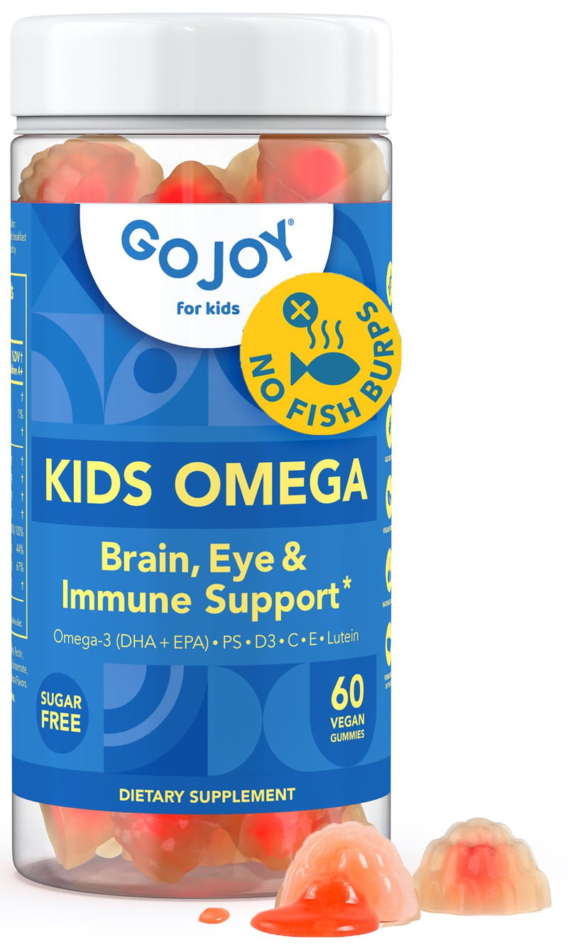 GOJOY Kids Omega 3 DHA Gummies – No Fish Burps, No Sugar – Brain, Eye & Immune Support – Plant-Based Omega-3 from Algae – Vegan, Clean DHA for Toddlers, Children & Kids Ages 3+ 1