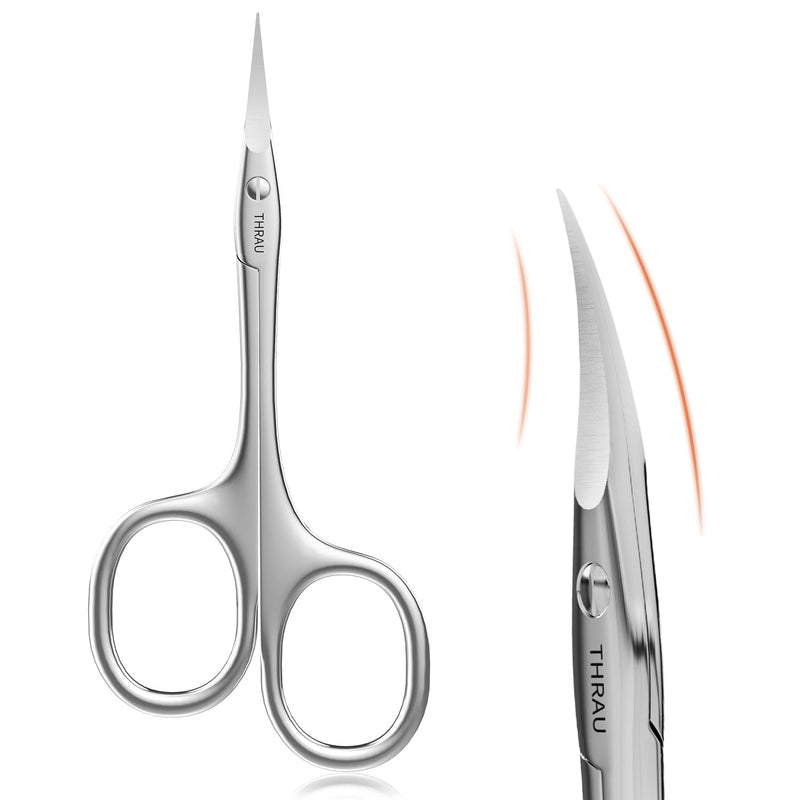 THRAU Right-Handed Cuticle Scissors – Surgical Grade Stainless Steel with Sharp Curved Tip for Cuticles, Nails, Eyebrows, Eyelashes, Nose Hair & Beard – Ideal for Manicure & Precise Grooming Right Handed - BeesActive Australia