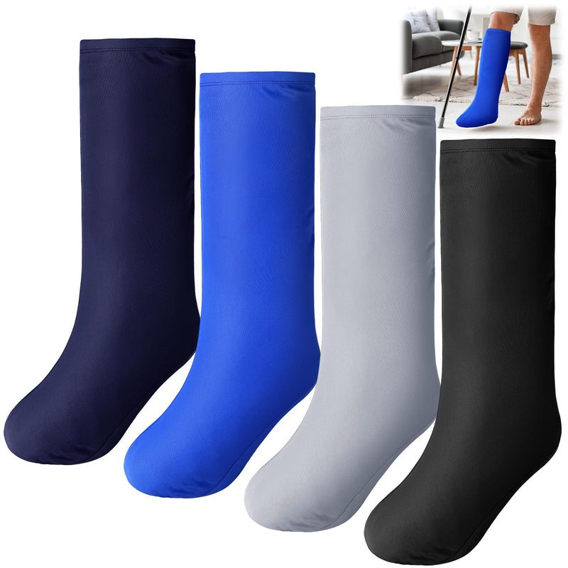 4 Pcs Leg Cast Cover Medium Short Cast Sock Cover Below the Knee Leg Sleeve for Foot Men Women Plaster Stocking Protective(Black, Blue, Gray,Dark Green) Black, Blue, Gray,Dark Green - BeesActive Australia