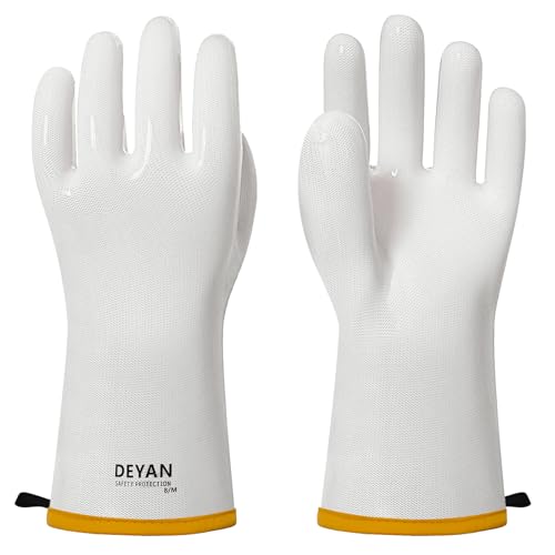 DEYAN Silicone BBQ Grill Gloves, Heat Resistant Oven Mitts,9/L White 9/L