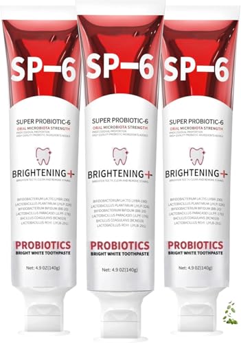 Sp-6 Probiotics Whitening Toothpaste, Sp-6 Ultra Whitening Toothpaste, Enhanced Formula with Enamel-Safe, Fluoride-Free, Fresh Breath Mint Flavor for Oral Health (3) 3