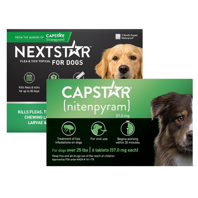 CAPSTAR Flea Treatment for Dogs Over 25 lbs (6 Doses) + NEXTSTAR Flea and Tick Prevention for Large Dogs 45-88 lbs (3 Doses) Bundle