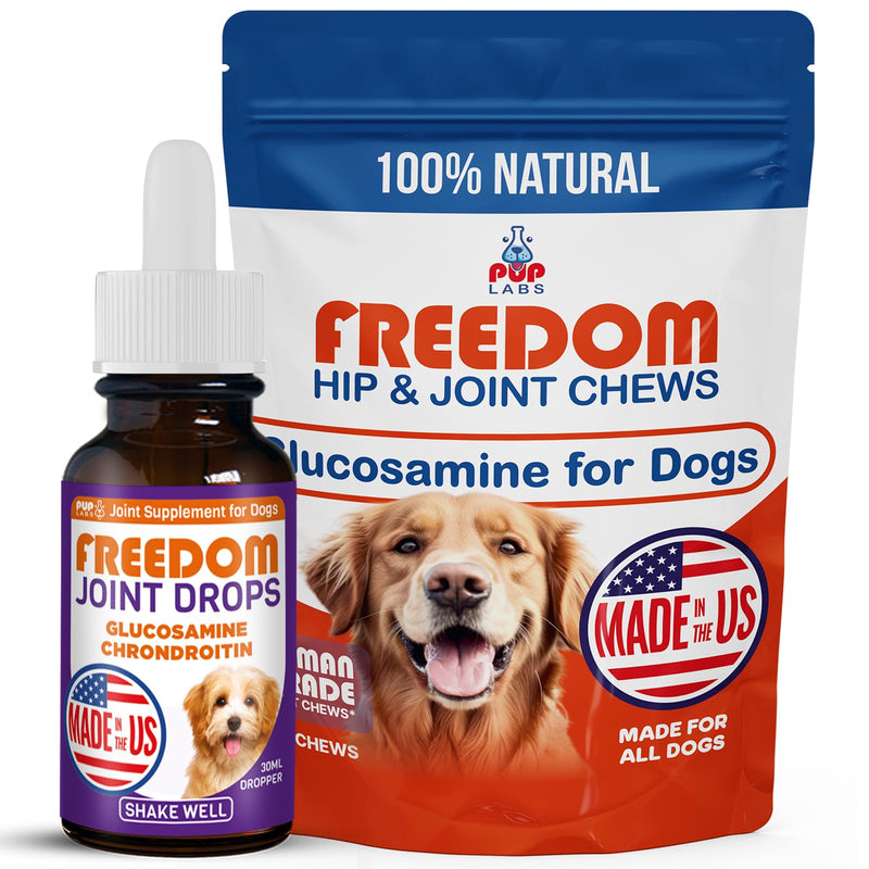 Freedom Joint Drops & Chews Bundle for Dogs, All-Natural Joint Supplements for Pain Relief, Mobility & Hip Support