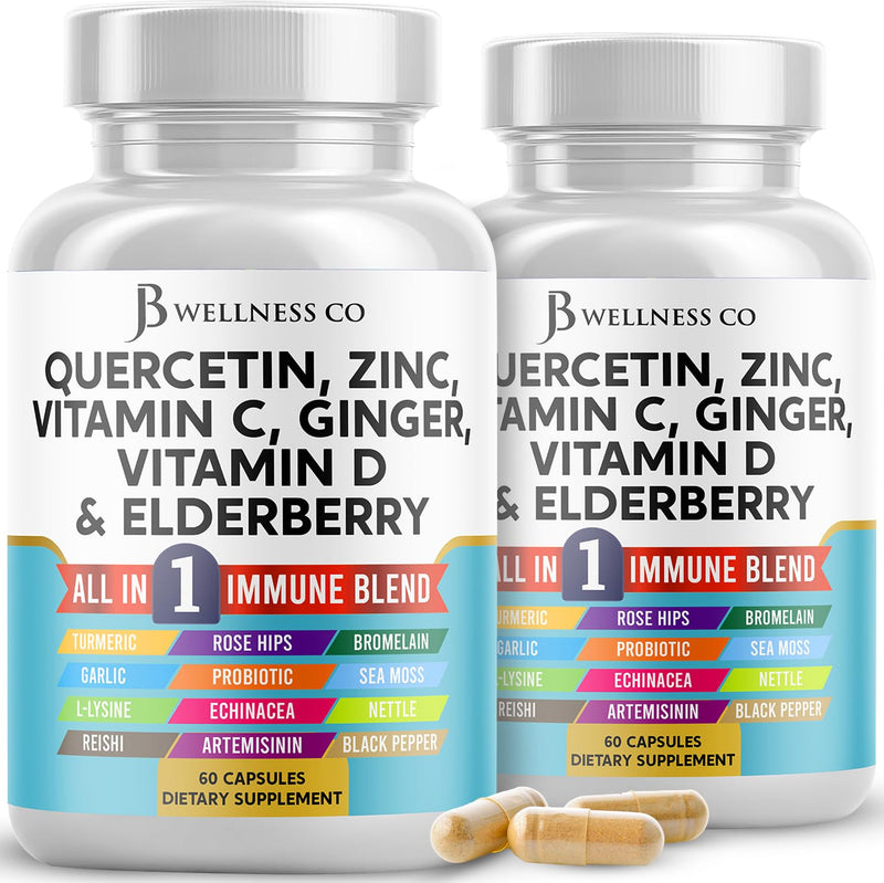 Quercetin Zinc Vitamin C Vitamin D Bromelain Elderberry - Nettle Supplement with Artemisinin, Sea Moss, Echinacea - 120 Count 60 Count (Pack of 2)