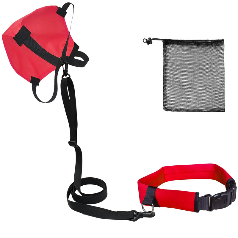 UCEDER Swim Parachute Resistance Training Set, Adjustable Swim Belt with Drag Parachute for Strength & Endurance,Swimming Resistance Training Equipment Red - BeesActive Australia