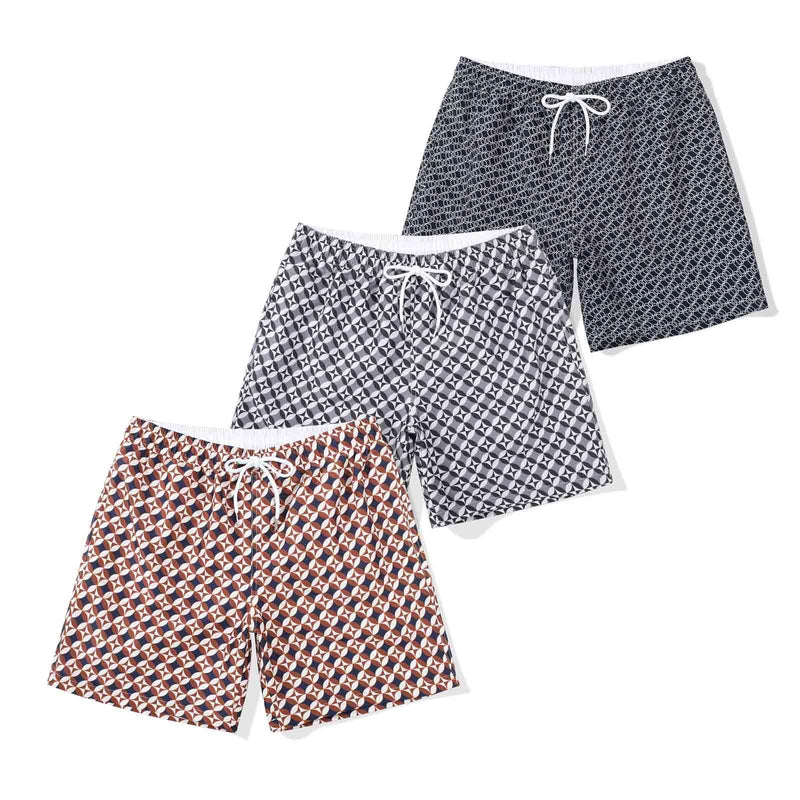 SUNDAY ROSE Mens Swim Trunks with Mesh Lining Quick Dry Swim Shorts Bathing Suit for Men Black Net/ Dark Grey Roller/ Brown Roller Large