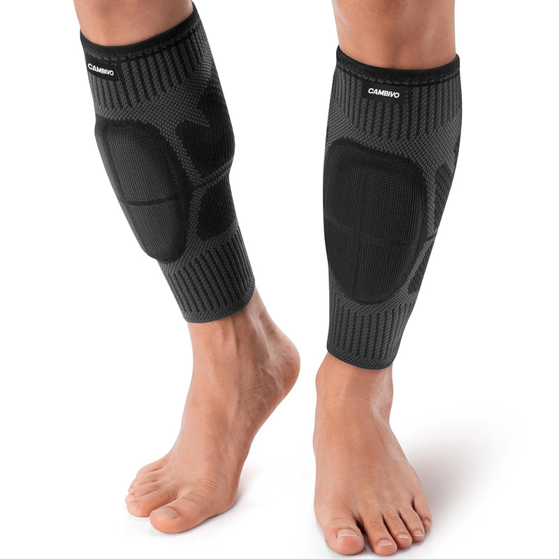 CAMBIVO Calf Compression Sleeves with EVA Pads for Shin Splints, Shin Guards for Men & Women, Leg Support for Running, Workouts, Soccer, Football, and Daily Use (Black, X-Large) Pure Black