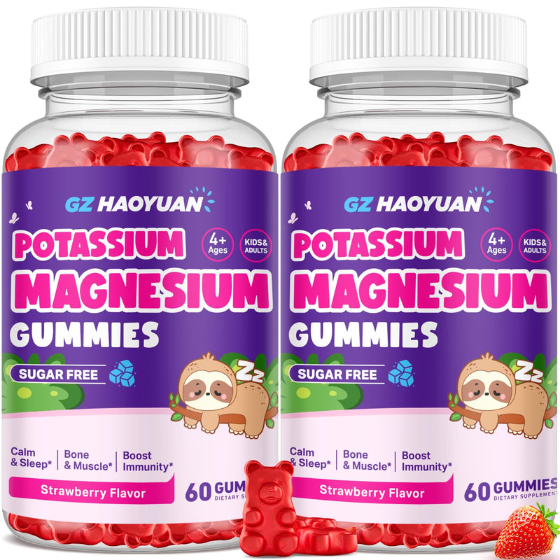 Magnesium Gummies for Kids - Magnesium Glycinate Gummies with Vitamin D3, B6, Potassium & Ashwagandha, Magnesium for Kids & Adults Relaxation, Sleep, Brain & Bone Health - Strawberry 60ct (2 Pack) 60 Count (Pack of 2)