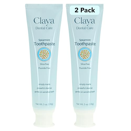 Natural Spearmint Toothpaste (2 Pack) - Fluoride-Free, Silica-Free, Enamel-Safe, SLS-Free, Gentle & Refreshing Oral Care 5 Ounce (Pack of 2)