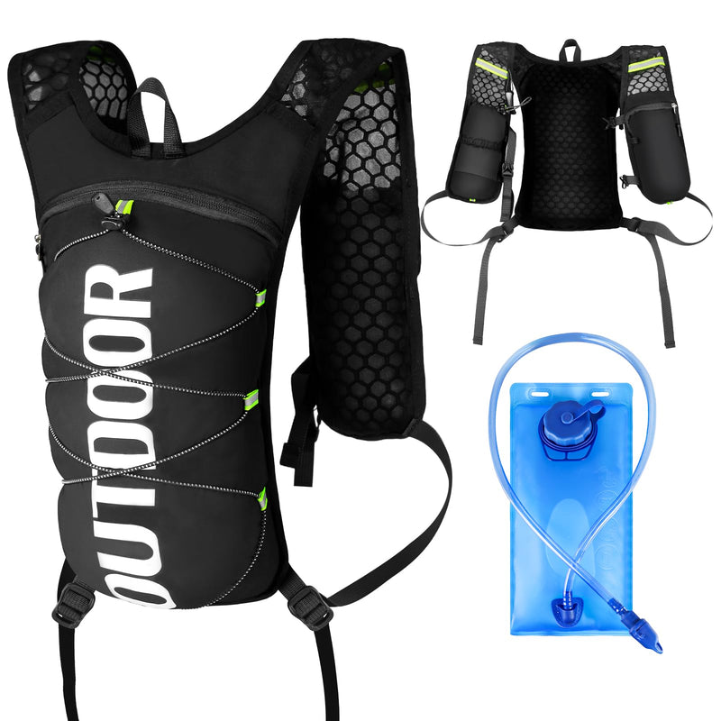 Running Vest Hydration Backpack with 2L Water Bladder, Adjustable Hydration Running Vest for Women Men, with Multiple Pockets, Reflective Strip, Whistle, Quick-Drying Fabric